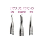 Kit Trio De Pinças Inox Ponta Reta Diagonal E Fina - Enox - Imagem 3